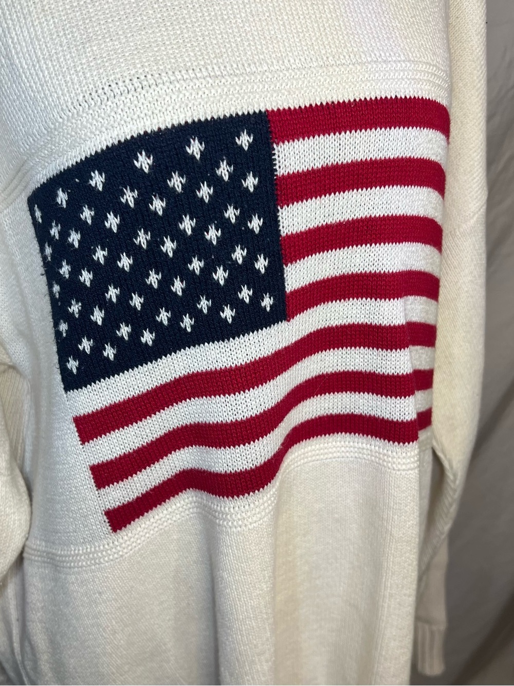 Cream Knit Sweater with American Flag - Picture 2 of 6